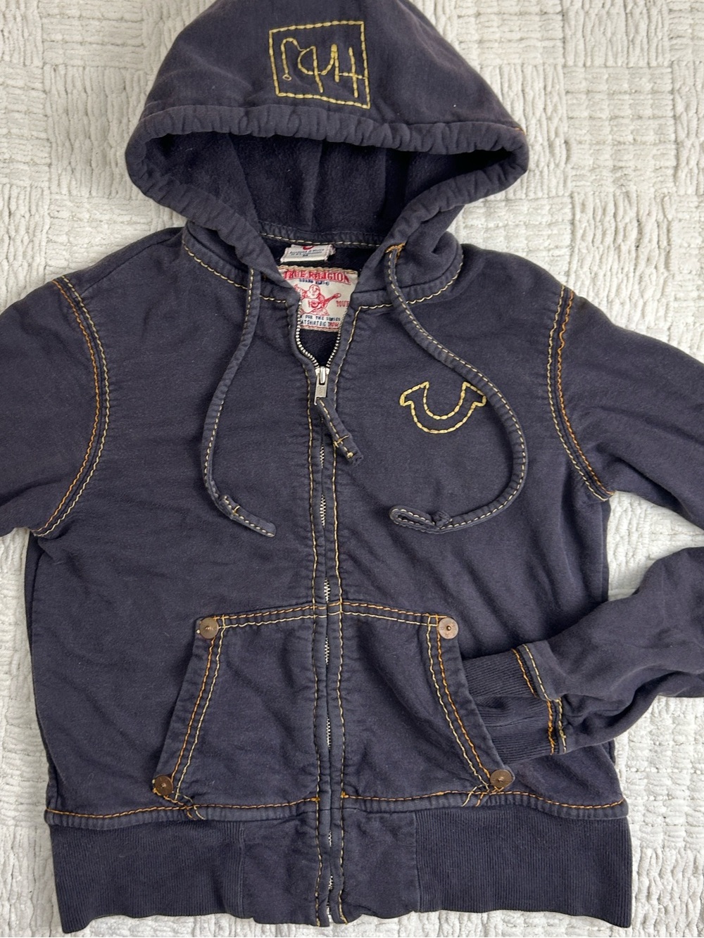 Vintage True Religion Full Zip Navy Blue Hoodie Medium